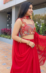 Buy Red Color Designer Georgette Lehenga Choli