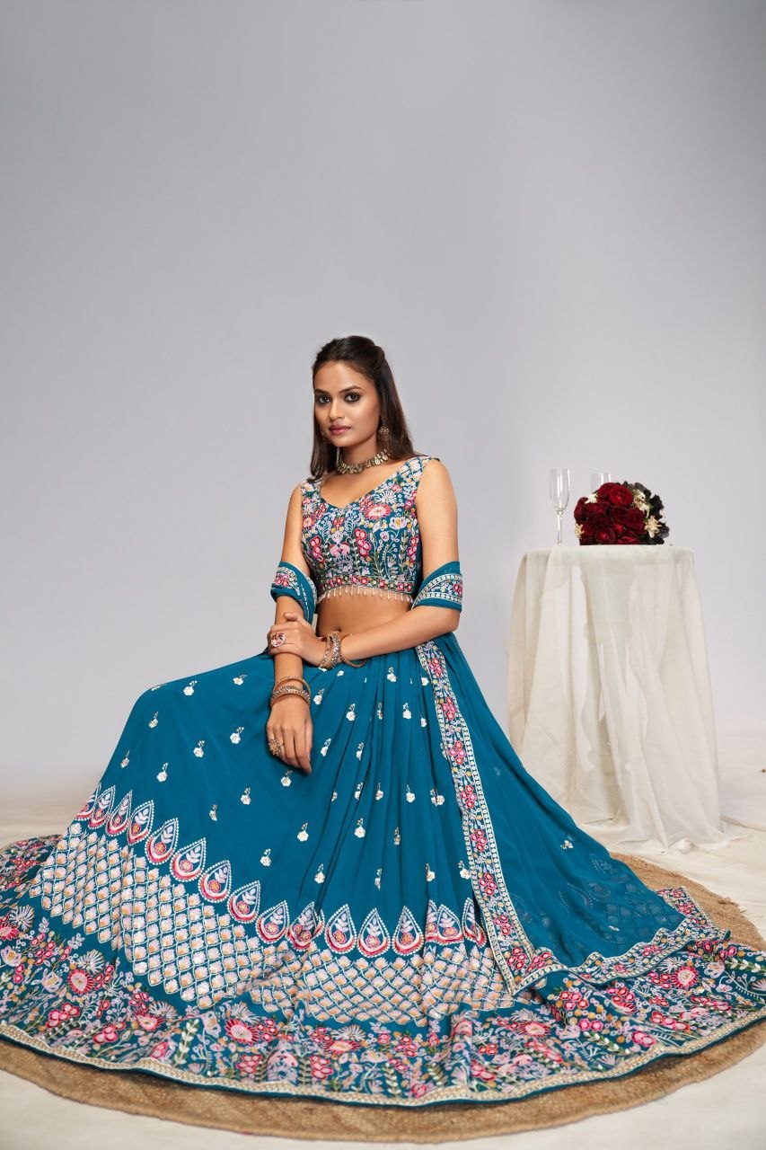 Faux Georgette DesignerEmbroidery Lehenga Choli