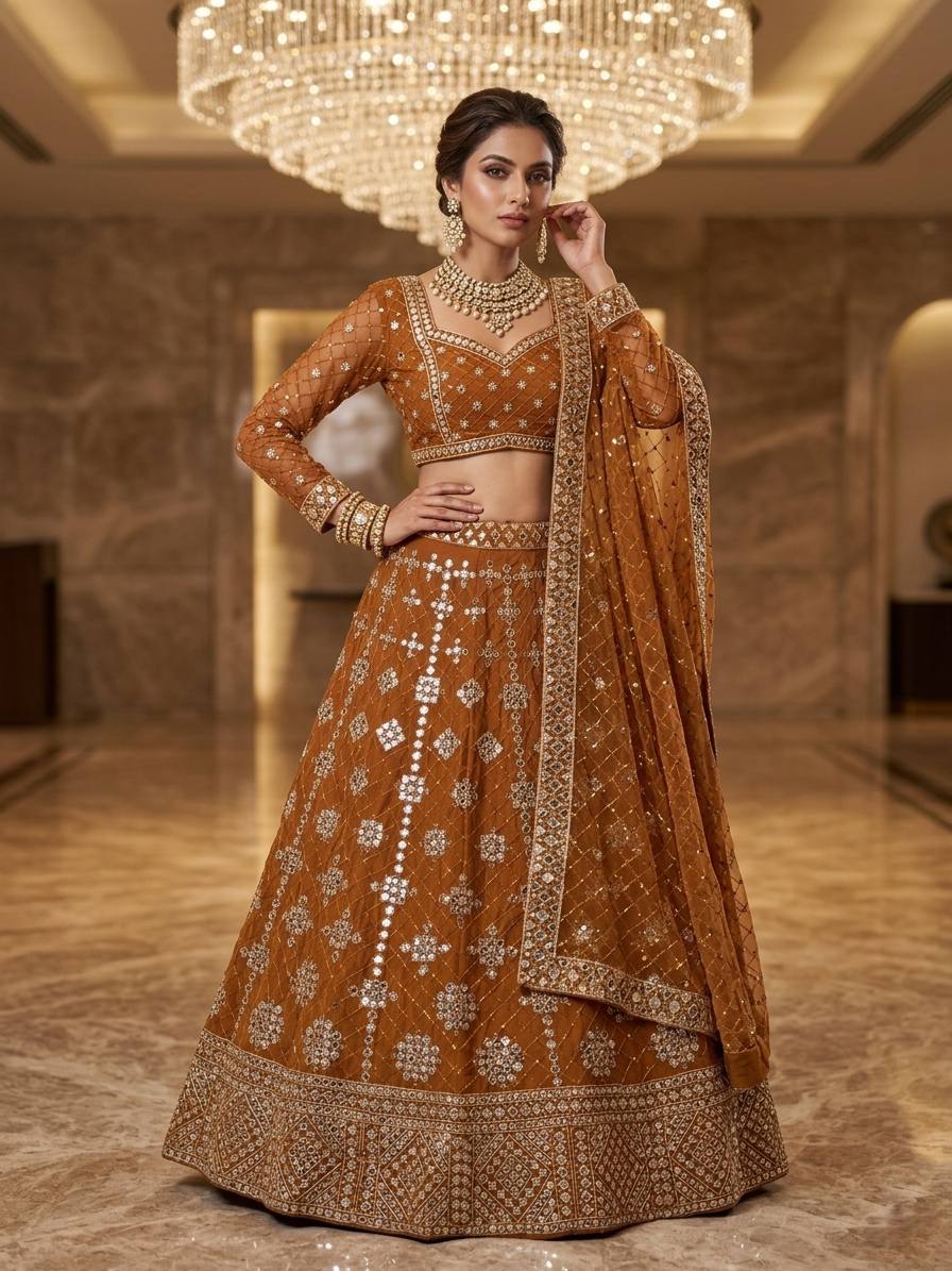 Mustard Yellow Color Designer Faux Georgette Lehenga Choli