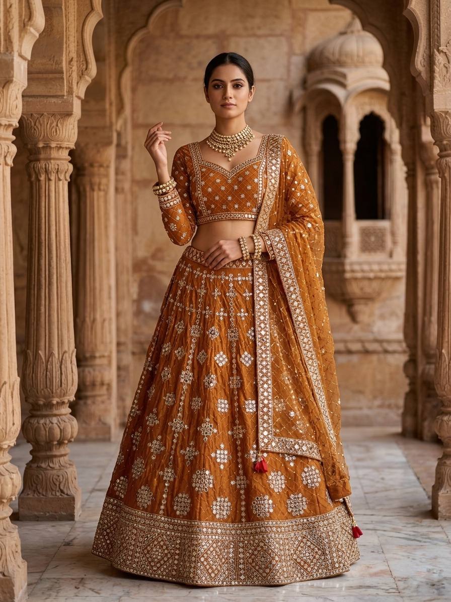 Mustard Yellow Color Designer Faux Georgette Lehenga Choli