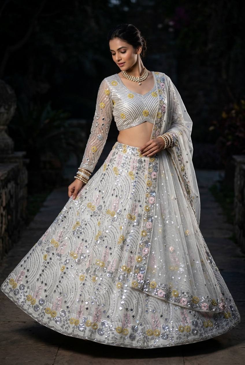 White Color Embroidered Designer Lehenga Choli