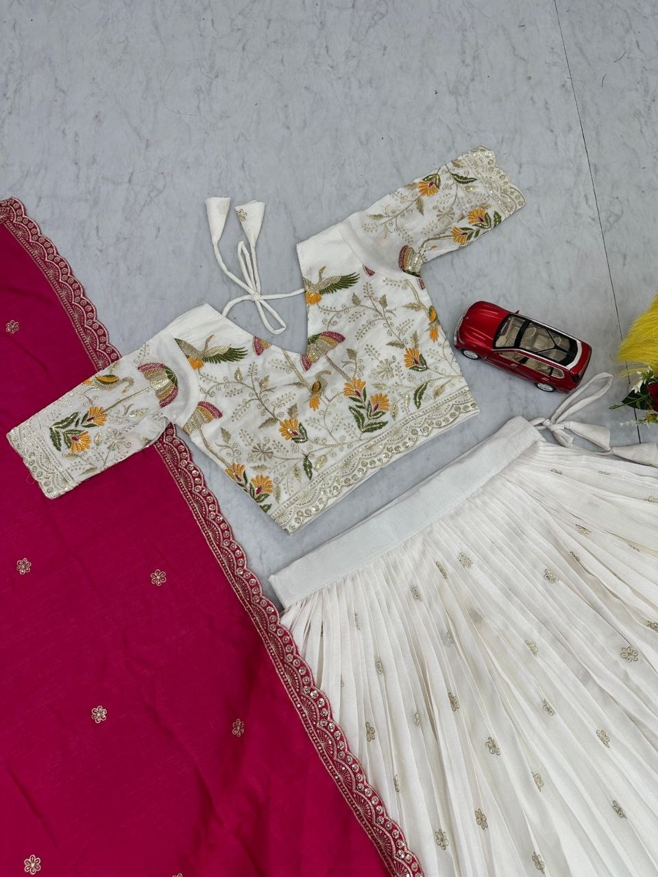 White Designer Chinon Silk Lehenga Choli