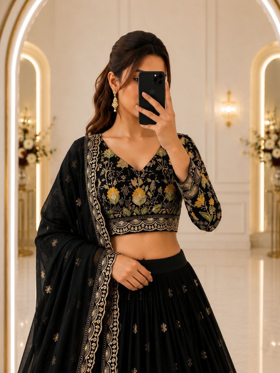 Black Color Designer Chinon Silk Lehenga Choli