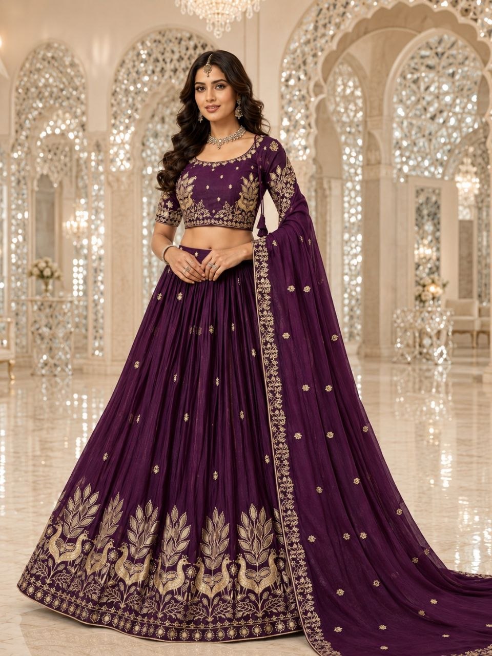 Buy yellow color mirror work lehenga choli online