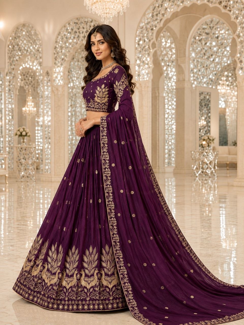 Buy yellow color mirror work lehenga choli online