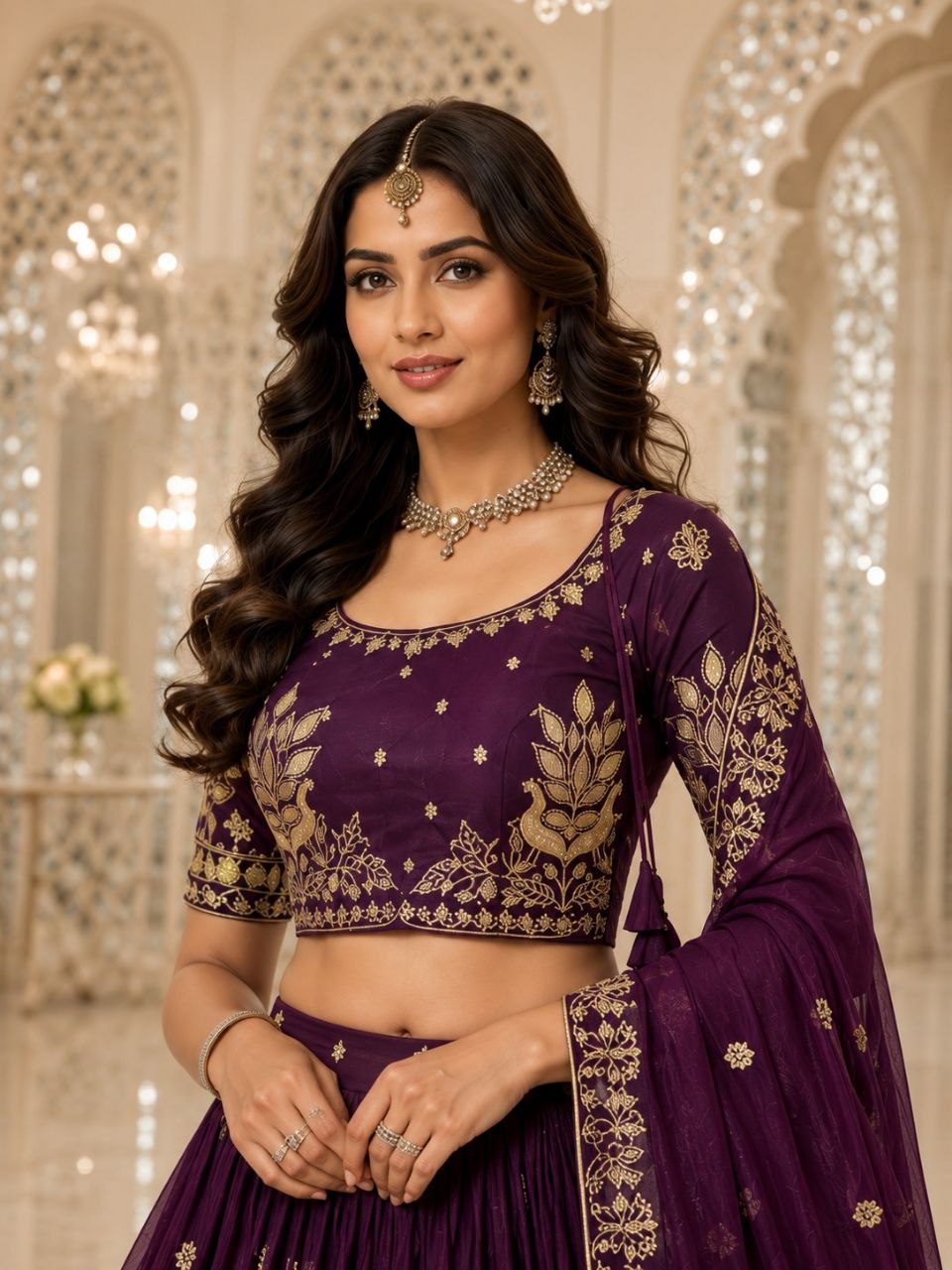 Buy yellow color mirror work lehenga choli online