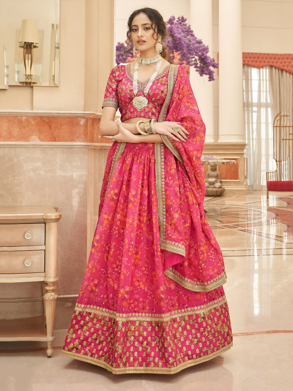 Designer Organza Floral Print Lehenga Choli