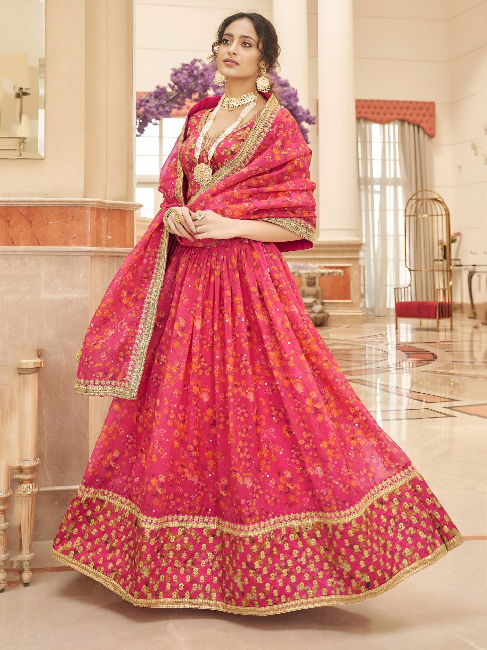 Designer Organza Floral Print Lehenga Choli