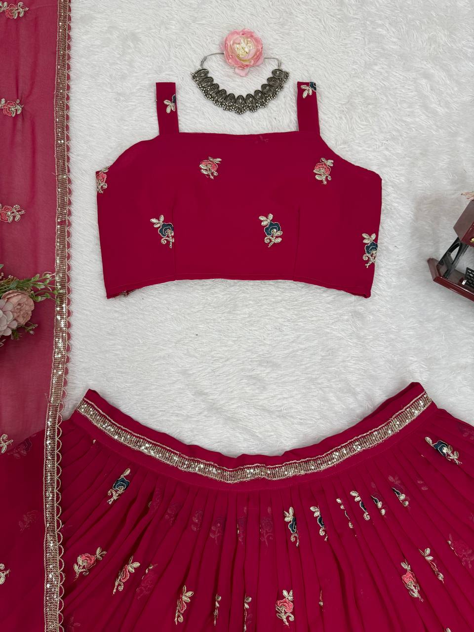 Pink Color Designer Faux Georgette Lehenga Choli