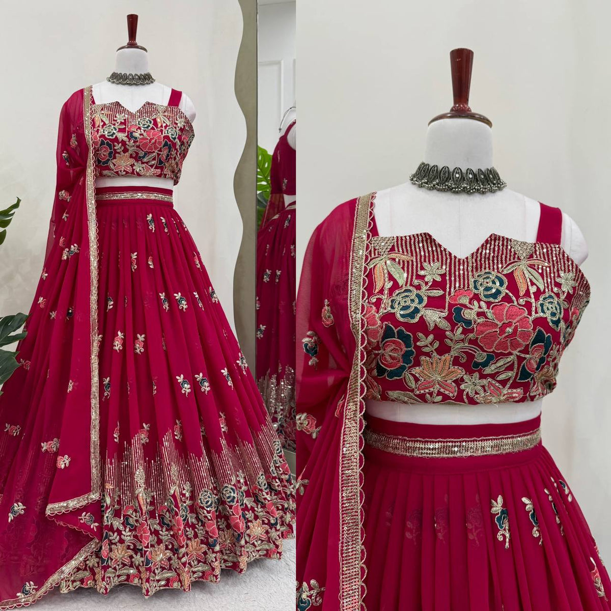 Pink Color Designer Faux Georgette Lehenga Choli