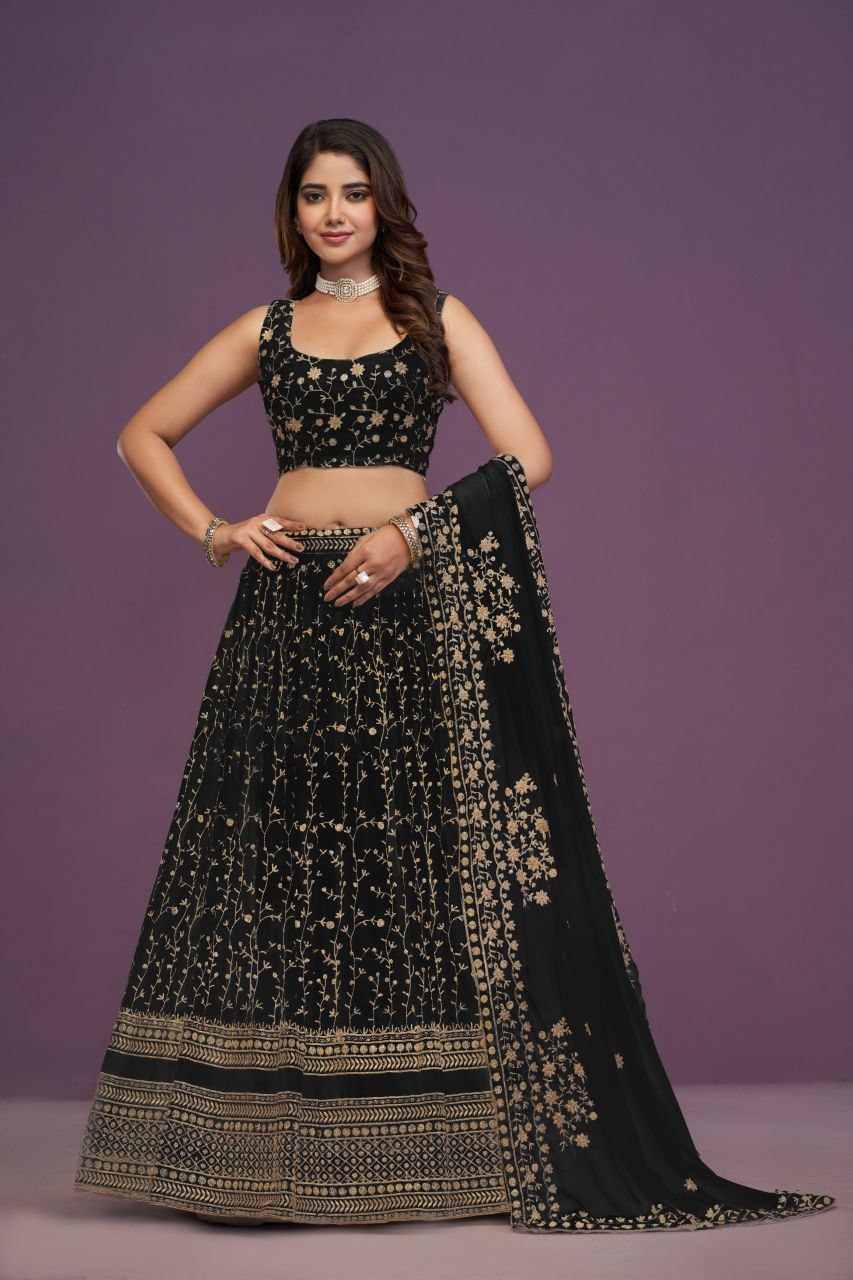 Black Color Premium Faux Georgette Designer Lehenga Choli