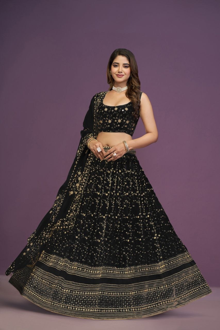 Black Color Premium Faux Georgette Designer Lehenga Choli
