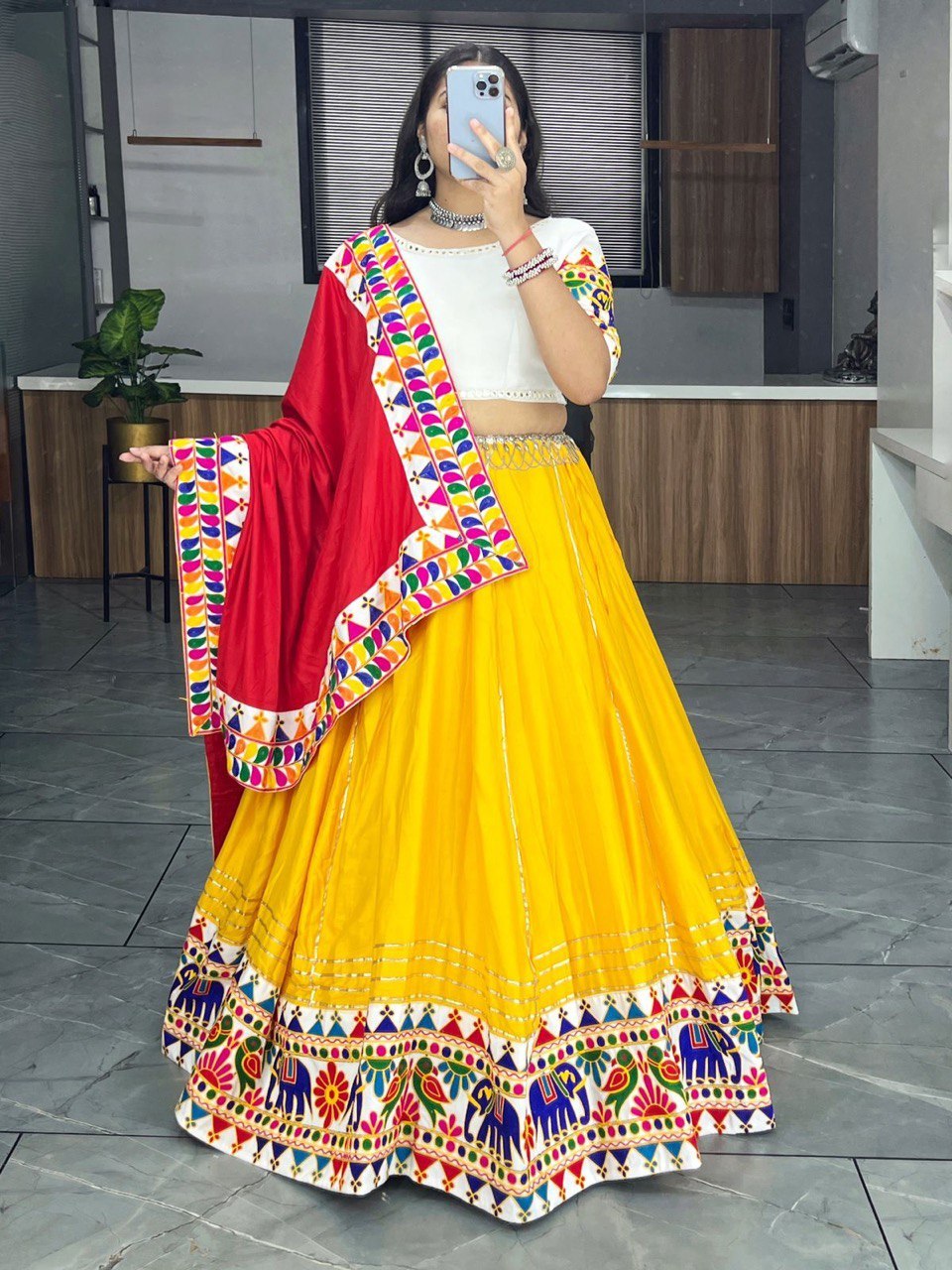 Traditional Yellow Rayon Cotton Lehenga Choli