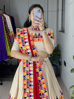 Navratri Traditional Gamthi Work Rayon Cotton Lehenga Choli