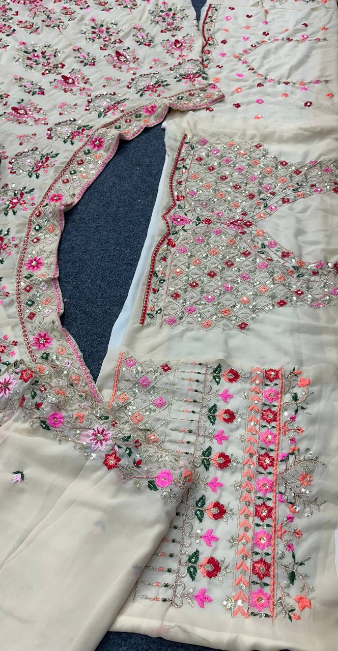 White Designer Faux Georgette Lehenga Choli with Embroidery Work