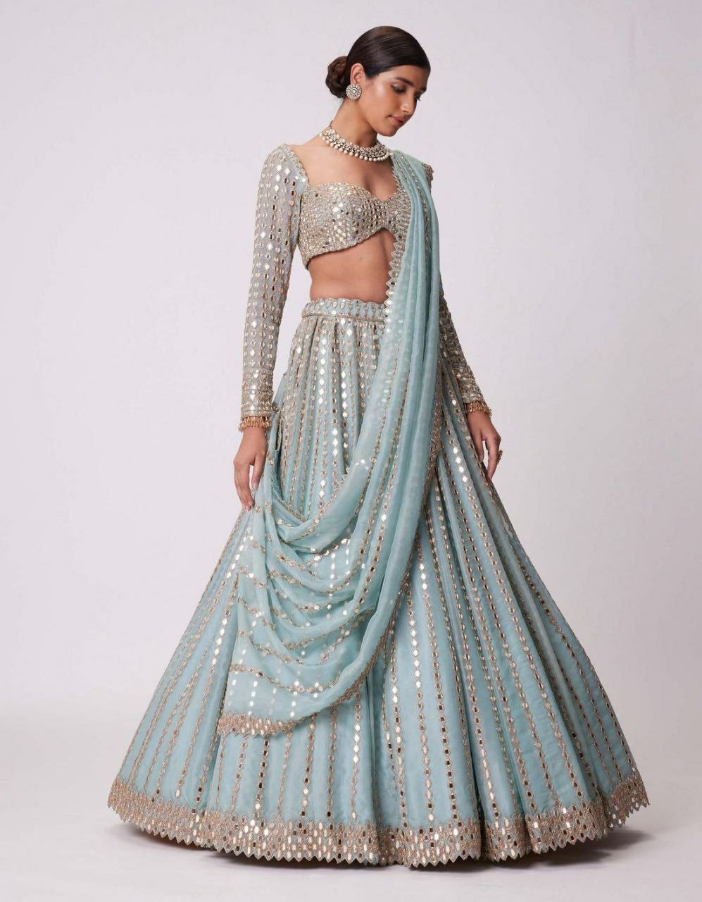 Luxury Sky Blue Color Rangoli SilkEmbroidery Lehenga Choli