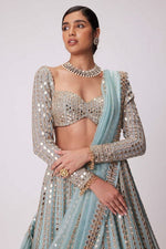 Luxury Sky Blue Color Rangoli SilkEmbroidery Lehenga Choli