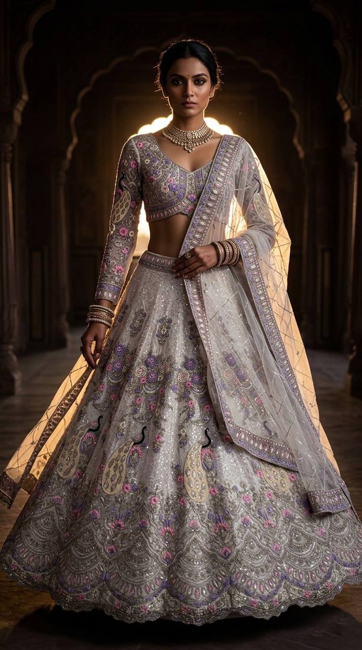 Buy White Color Designer Soft Butterfly Net Lehenga Choli