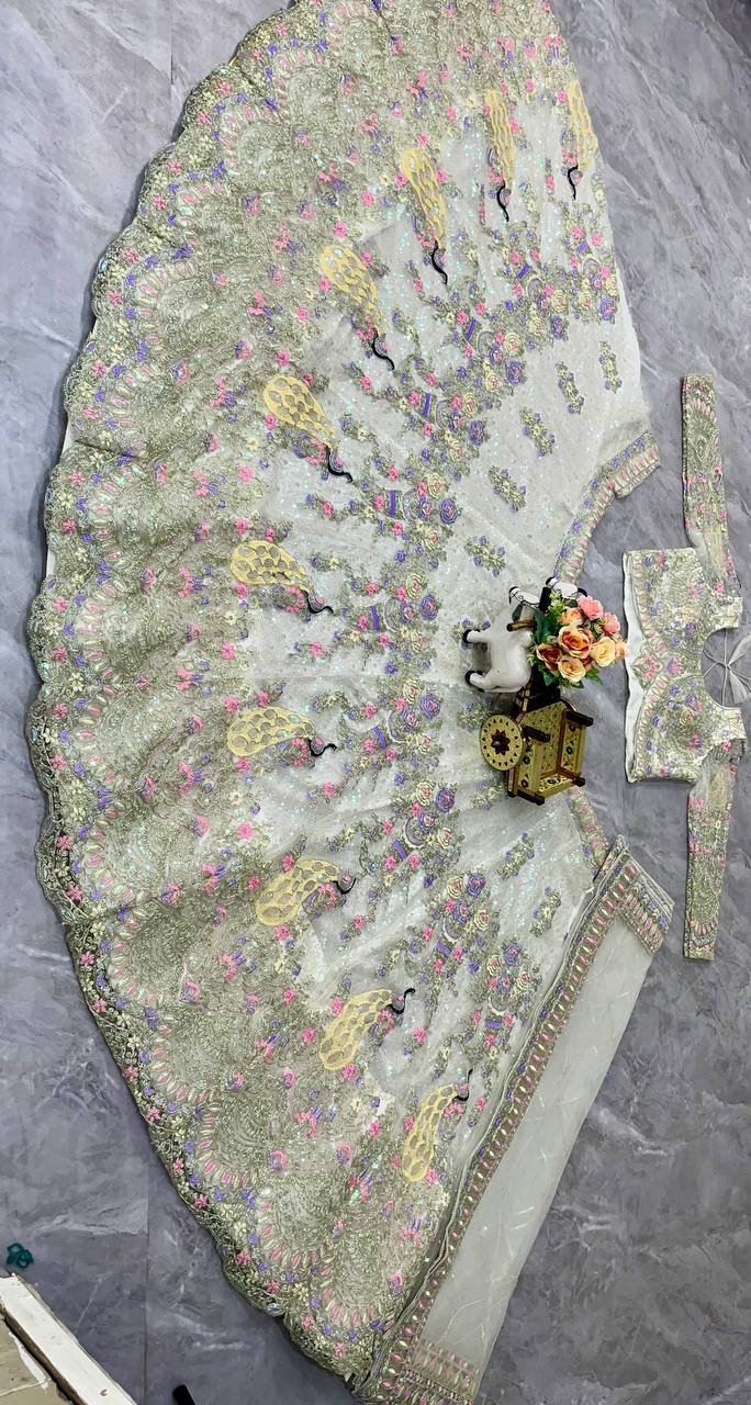 Buy White Color Designer Soft Butterfly Net Lehenga Choli