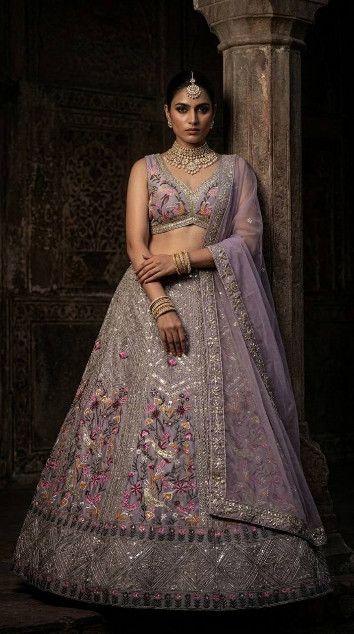 Luxury Japan Satin Silk Lehenga Choli with Embroidery