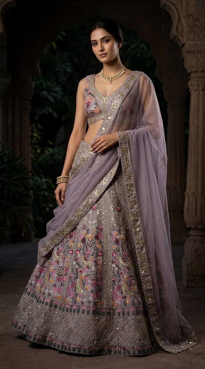 Luxury Japan Satin Silk Lehenga Choli with Embroidery
