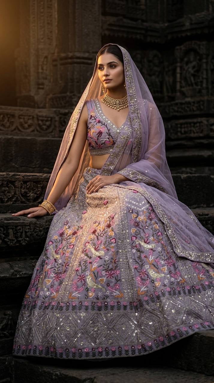 Luxury Japan Satin Silk Lehenga Choli with Embroidery