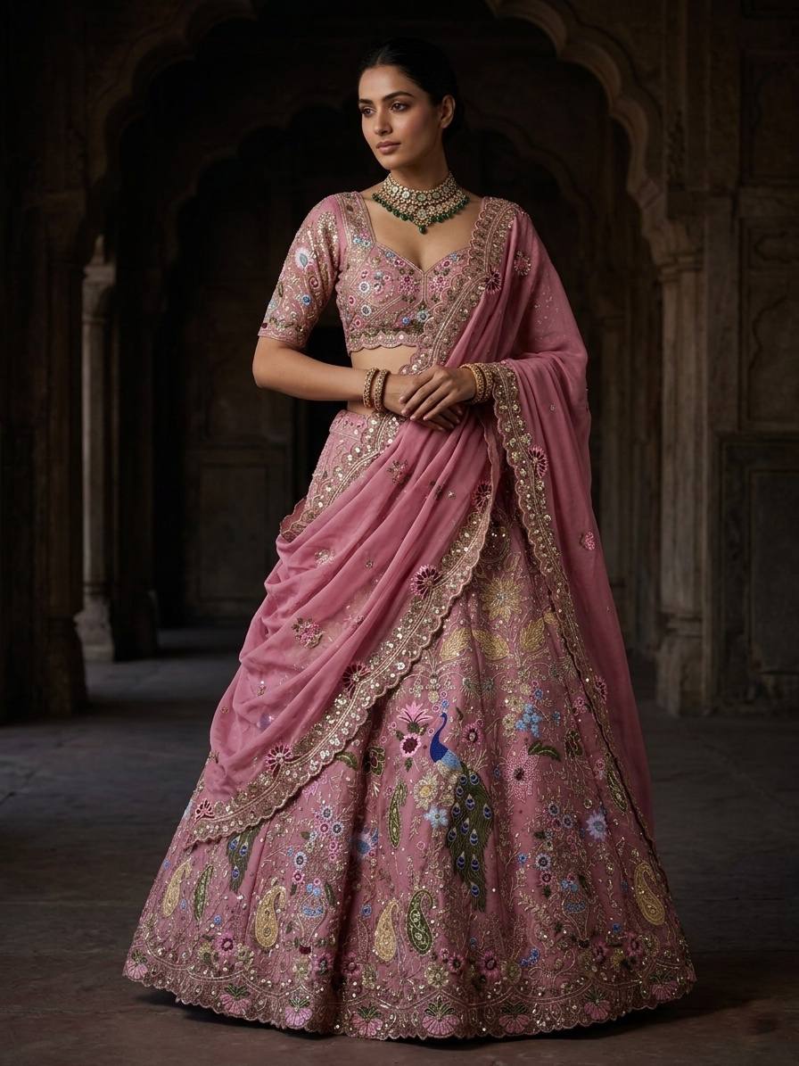 Pink Color Beautiful embroidery zari work lehenga choli
