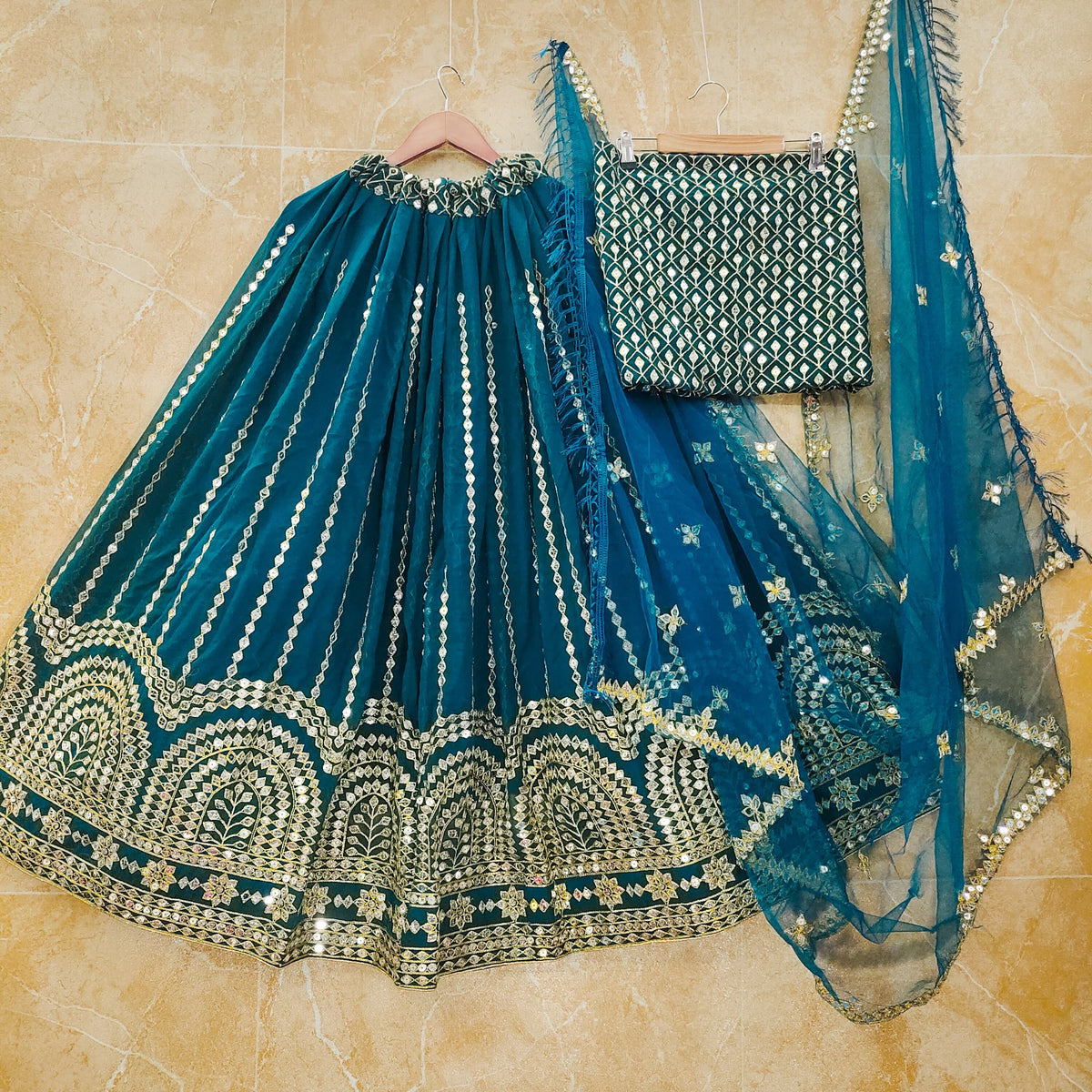 Elegant Rama Green Color Georgette Lehenga Choli