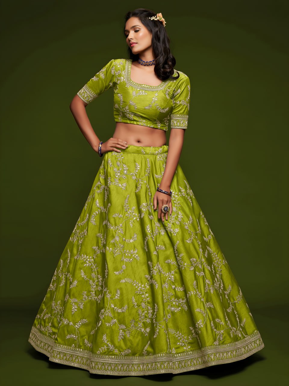 Designer Art Silk Lehenga Choli withEmbroidery Work