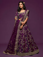 Purple Color Art Silk Embroidered Lehenga Choli with Soft Net Dupatta