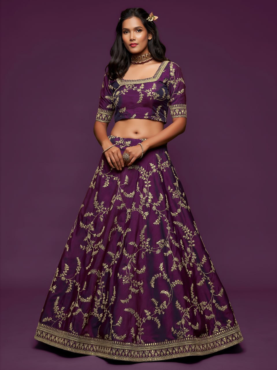 Purple Color Art Silk Embroidered Lehenga Choli with Soft Net Dupatta