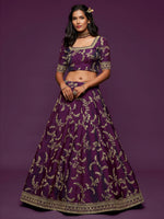 Purple Color Art Silk Embroidered Lehenga Choli with Soft Net Dupatta