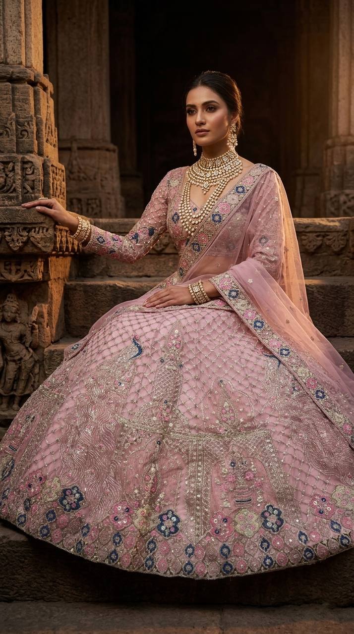 Premium Baby Pink Color Soft Net Embroidered Lehenga Choli