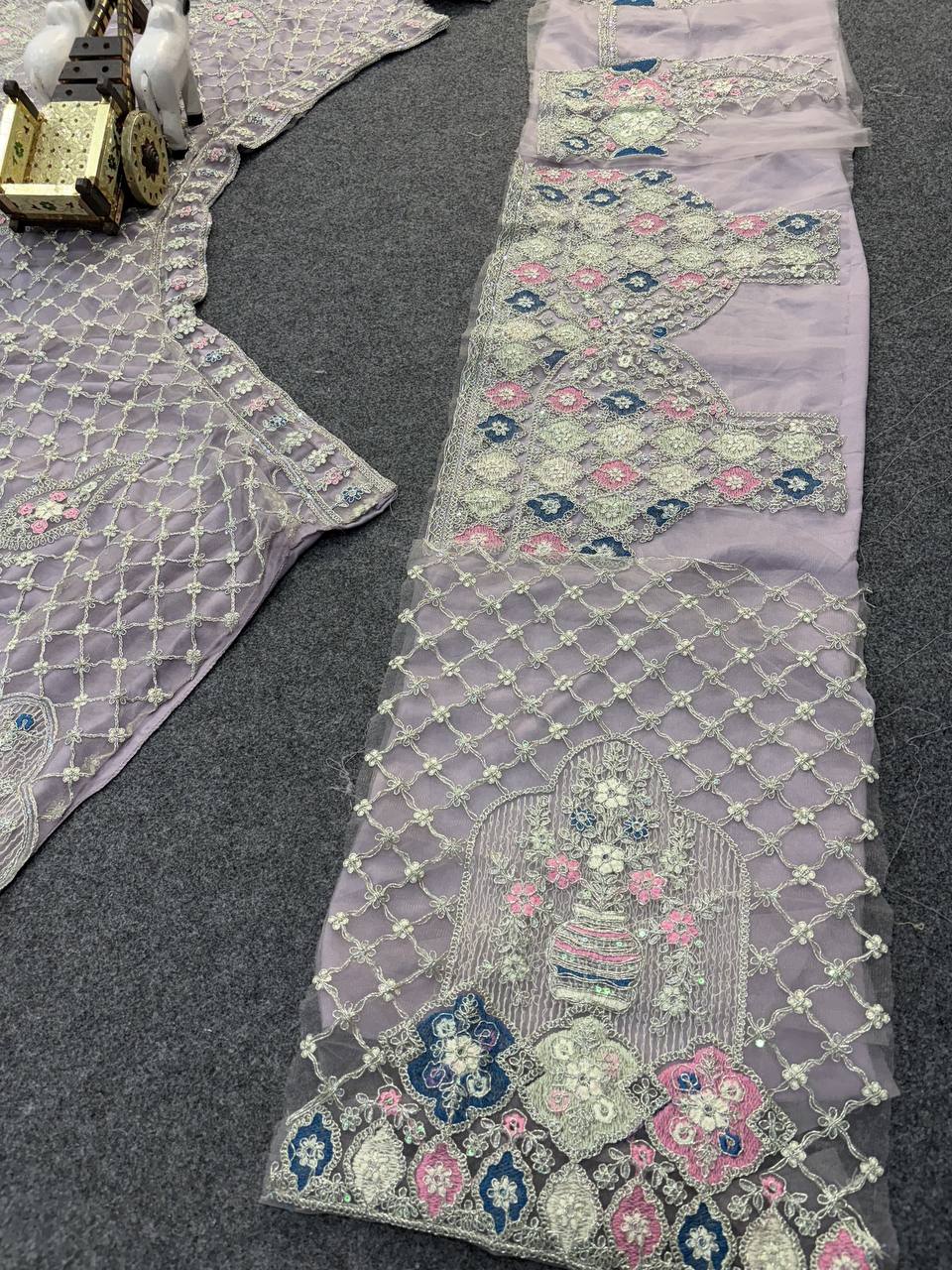 Premium Light Purple Soft Net Embroidered Lehenga Choli