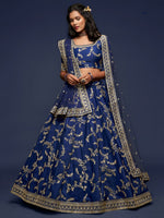 Premium Navy Blue Art Silk Embroidered Lehenga Choli