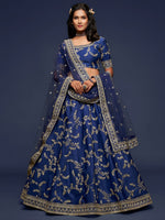 Premium Navy Blue Art Silk Embroidered Lehenga Choli
