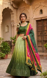 Designer Green Color Chinon Silk Lehenga Choli