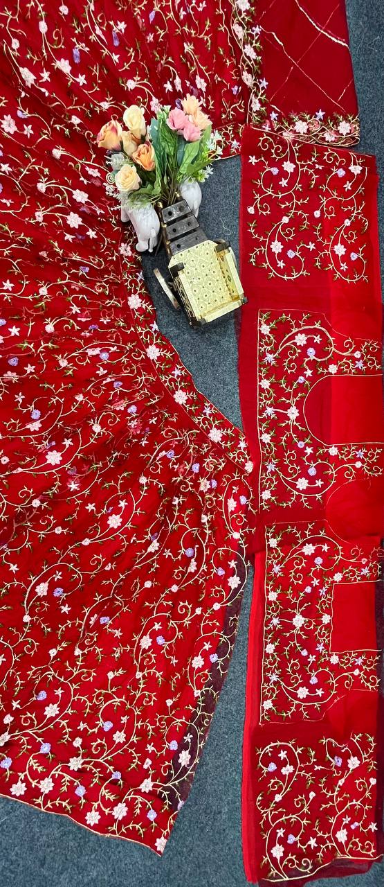 Red Color Embroidered Soft Net Lehenga Choli