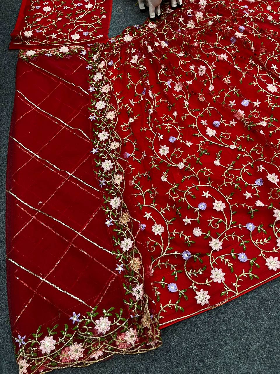 Red Color Embroidered Soft Net Lehenga Choli