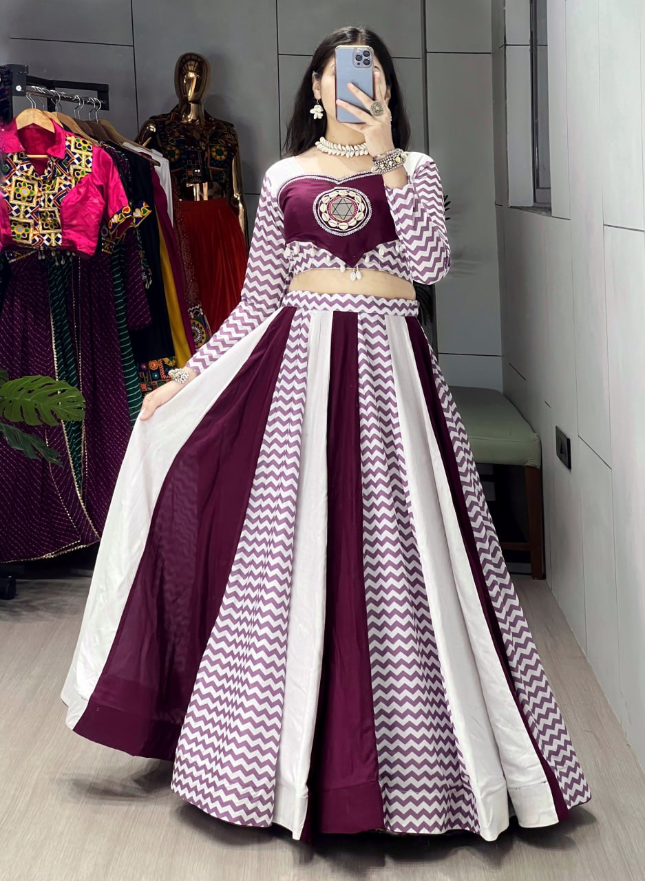 Elegant Wine & White Navratri Lehenga Choli