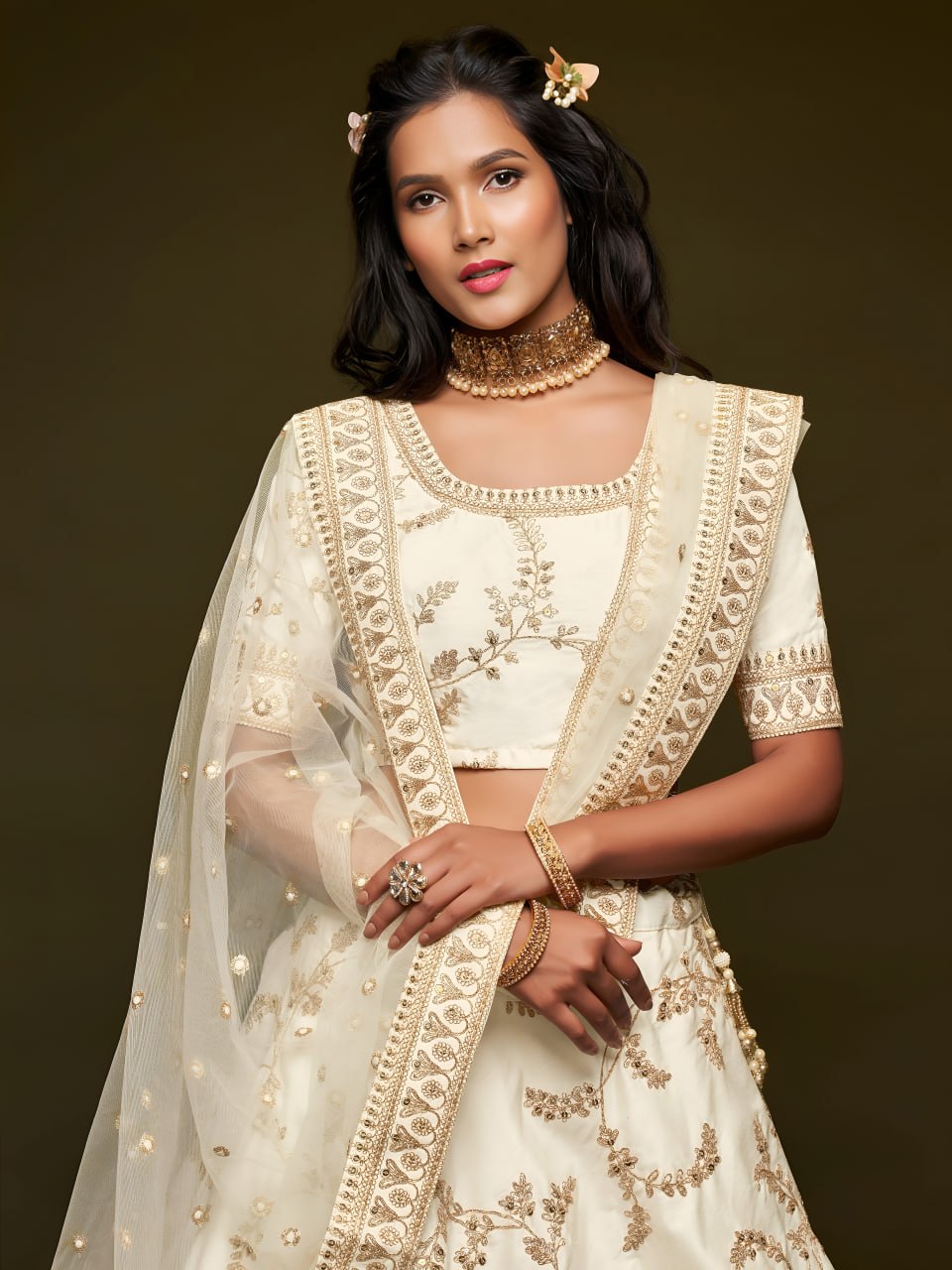 Premium White Color Art Silk Embroidered Lehenga Choli