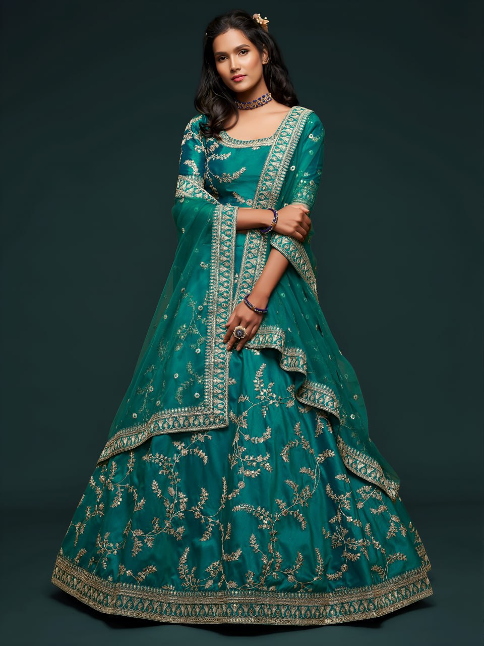Premium Teal Green Color Art Silk Embroidered Lehenga Choli