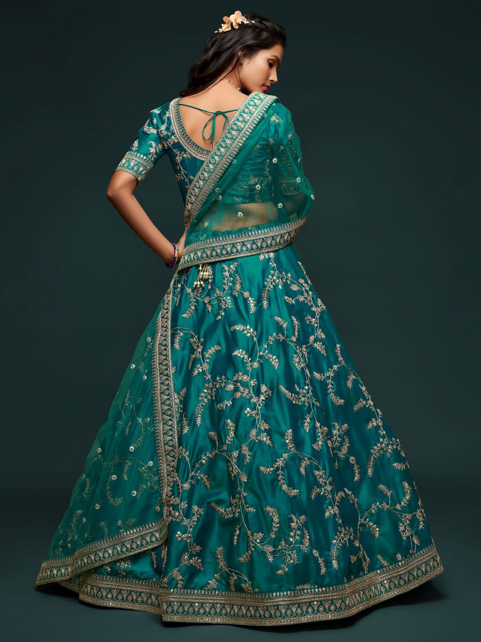Premium Teal Green Color Art Silk Embroidered Lehenga Choli