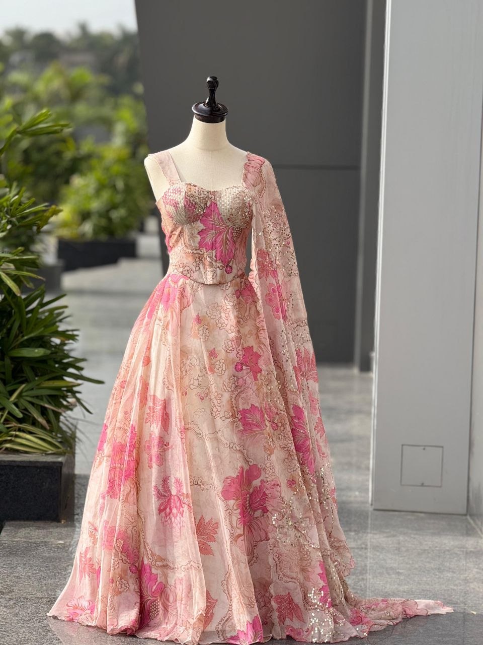 Light Pink Pure Organza Digital Printed Lehenga Choli