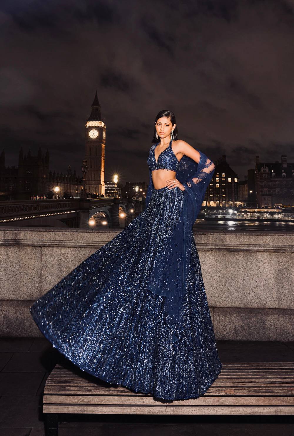 Blue Net Sequins Work Designer Lehenga Choli