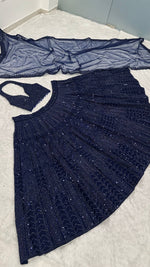 Blue Net Sequins Work Designer Lehenga Choli