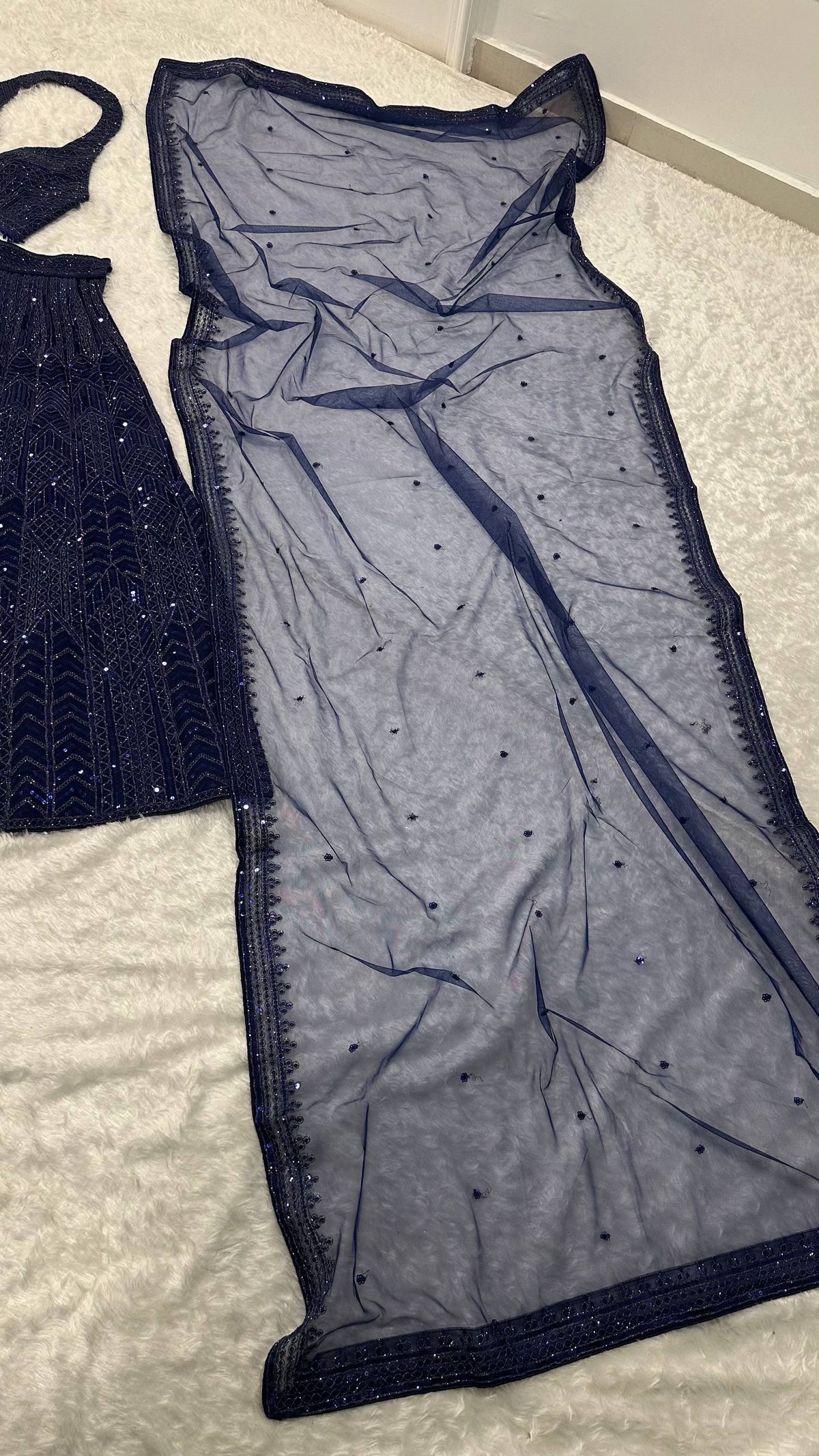Blue Net Sequins Work Designer Lehenga Choli