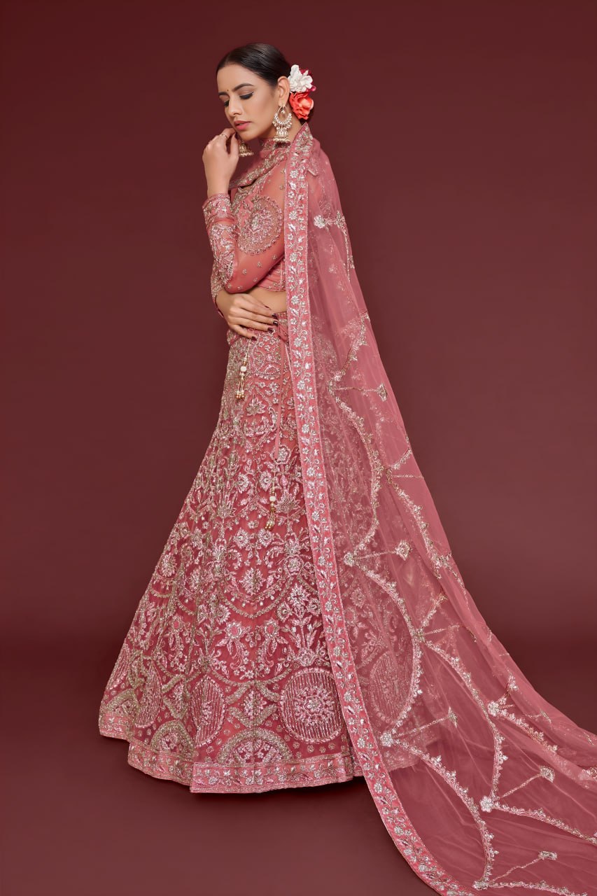 Rose Pink Heavy Designer Embroidered Lehenga Choli