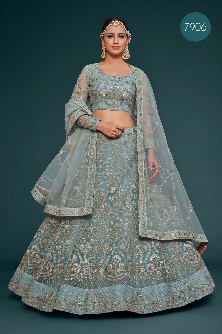 Pastel Aqua Color Heavy Embroidered Lehenga Choli