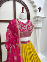 Pink & Yellow Faux Georgette Embroidered Lehenga Choli
